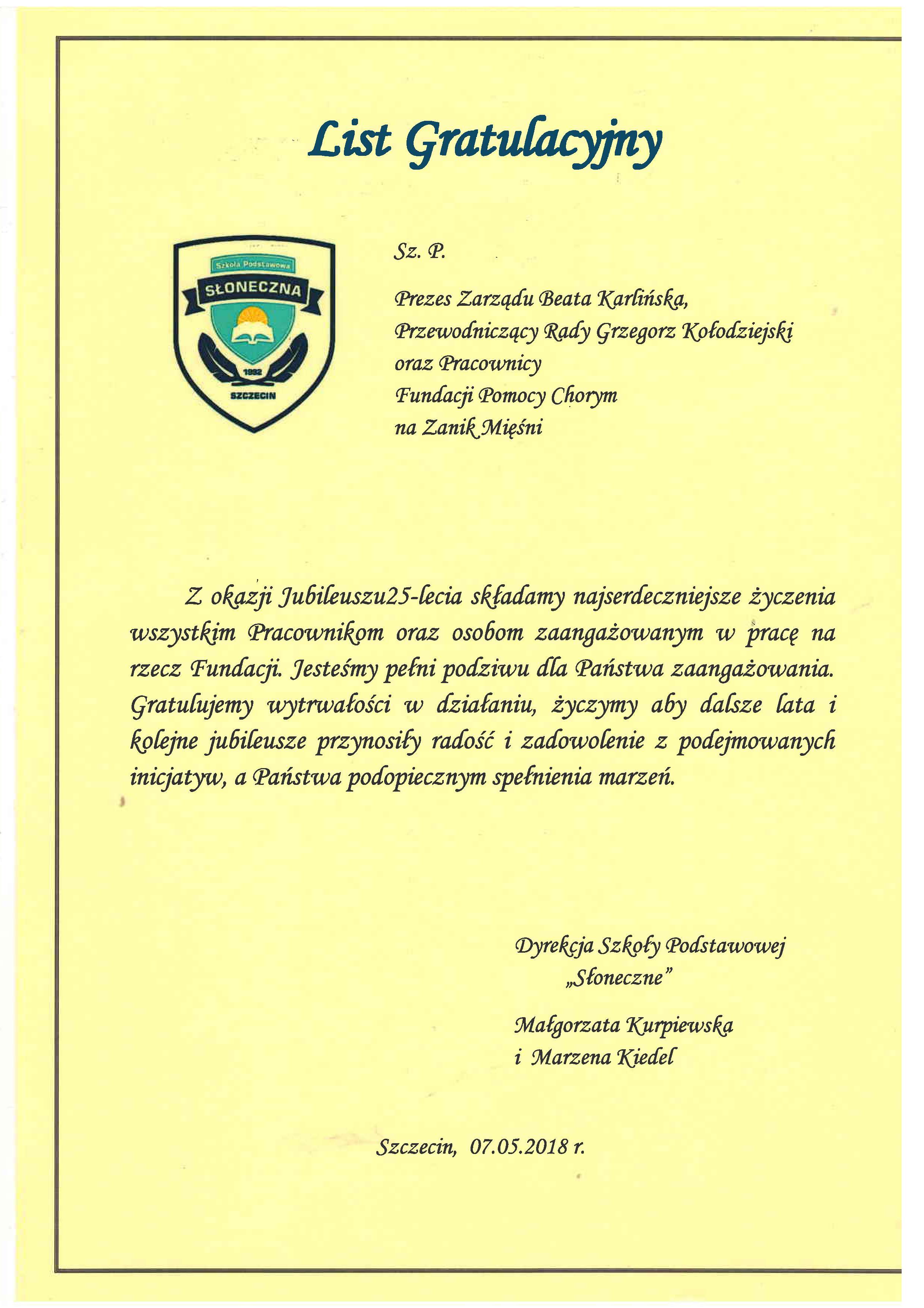 SPSloneczko2018 gratulacje