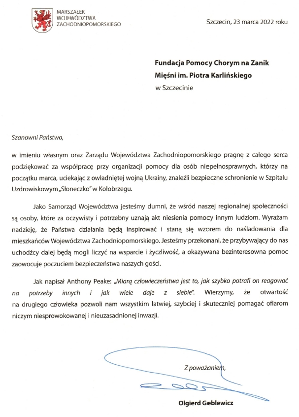 podziekowanie marszalka 2022